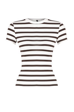 Kahverengi Cizgili Viskoz/Yumusak Kumas Vucuda Oturan Orme Bluz TWOSS24BZ00296