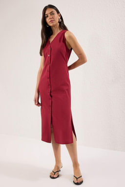 Trendyolmilla Lacivert Kusakl? Keten Kar?s?ml? Midi Dokuma Gomlek Elbise TWOSS25EL00651  фото 2