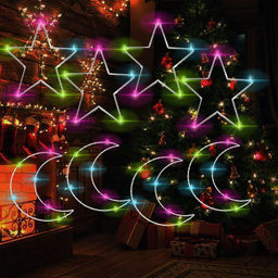 Гирлянда штора Роса -светлячкиЗвезда и луна  разноцветное свечение ,7 режимов свечения ,8 фигур, 3х0.75м , - Family фото 4