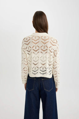 Свитер крючком Relax Fit с воротником-поло - Defacto фото 4