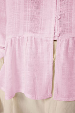 Kahverengi Pamuklu Dokulu Kolda Dantelli Regular Kal?p Boho Dokuma Gomlek TWOSS25GO00038