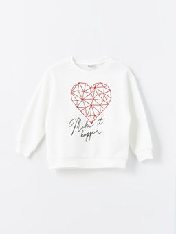 Bisiklet Yaka Bask?l? Uzun Kollu K?z ?ocuk Sweatshirt