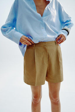 HIGH-WAIST LINEN BLEND BERMUDA SHORTS - Zara фото 3