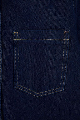 Lacivert Tencel Kar___ml_ K_sa Kol D__me Detayl_ Denim G_mlek TWOSS26GO00193 - Trendyolmilla фото 6