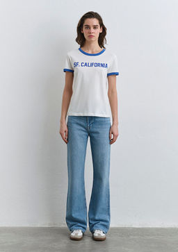 SF California Bask?l? Mavi Biyeli Beyaz Tisort фото 2