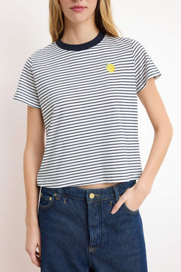 Lacivert Cizgili Regular/Normal Kal?p Nak?sl? Tok %100 Pamuk Orme T-Shirt TWOSS26TS00017 - Trendyolmilla фото 5