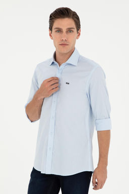 Мужская голубая базовая рубашка с длинным рукавом Неожиданная скидка в корзине