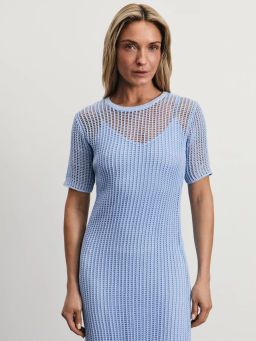 Полупрозрачное вязаное платье из хлопка с подкладкой / Zarina  фото 3