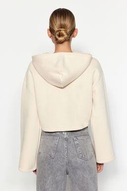 Ac?k Tas Kal?n Ici Polarl? Rahat Kesim Crop Ispanyol Kol Kapusonlu Orme Sweatshirt TWOAW24SW00284