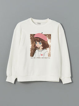 Bisiklet Yaka Payetli K?z ?ocuk Sweatshirt