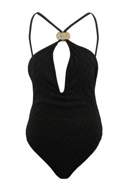 Siyah Dokulu Derin V Yaka Kapl? Aksesuarl? Brazilian Mayo TBESS26MA00035