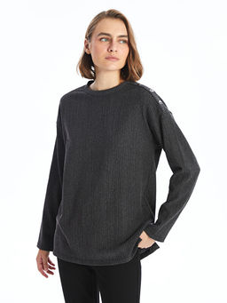 Bisiklet Yaka D?z Uzun Kollu Oversize Kad?n Bluz