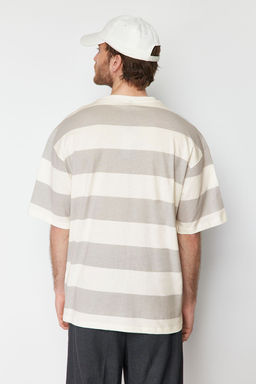 TRENDYOL MAN Tas Oversize Cizgili Sehir Bask?l? %100 Pamuklu T-Shirt TMNSS24TS00062 - Trendyolmilla фото 6