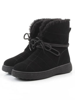 04-PAL271-1Z BLACK Ботинки зимние женские (натуральная замша, 100% шерсть, натуральный мех)