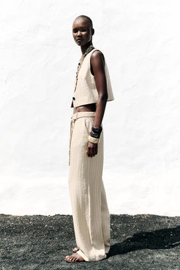 STRIPED TROUSERS WITH BRAIDED BELT - Zara фото 3