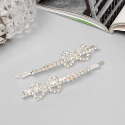 Цена за 2 шт. Невидимки для волос «Эбба», набор 2 шт., бант, 6 см, серебро