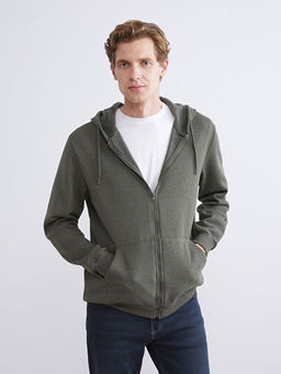 Kap??onlu Uzun Kollu Erkek Fermuarl? Sweatshirt