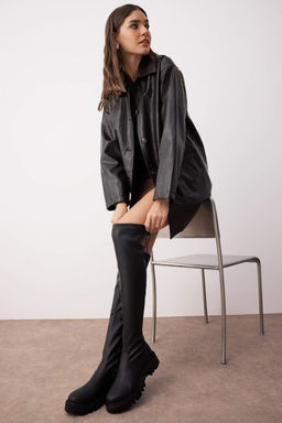 Trendyolmilla Shoes Siyah Strec Diz Ustu Kal?n Taban Kad?n Cizme TAKAW25CZ00014