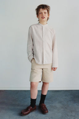 CAMISA RAYAS CON ALGOD?N Y LINO / Beige claro - Zara фото 5