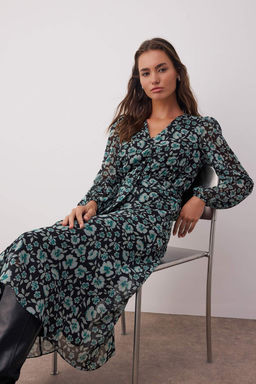 Yesil Cicekli A-Kesim Maxi Dokuma Elbise TWOAW26EL00083