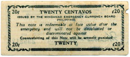 Банкнота 20 сентаво 1943 года Филиппины (Минданао, Администрация США)