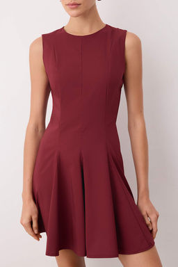 Koyu Bordo Etegi Belden Ac?lan K?sa / Mini Dokuma Elbise TWOAW25EL00244