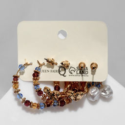 Набор 3 пары серёг Этника кольца, цвет бело-голубой в золоте - Queen fair фото 2