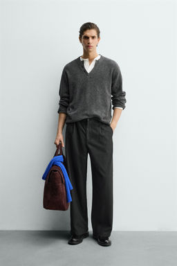 PINSTRIPED SUIT TROUSERS WITH PLEATS