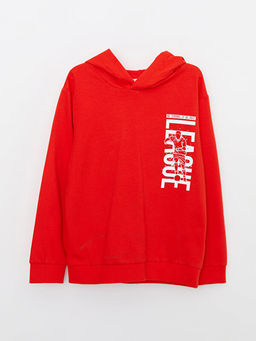 Kap??onlu Bask?l? Uzun Kollu Erkek ?ocuk Sweatshirt