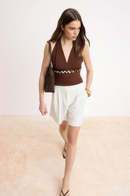 Kahverengi Boncuk Detayl? Boyundan Baglamal? Dokuma Bluz TWOSS26BZ00539