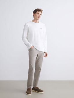 Bisiklet Yaka Uzun Kollu Bask?l? Penye Erkek Ti??rt