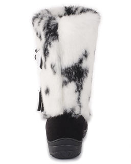 Унты женские на литой подошве., Черные. Замша. Мех бело-черный