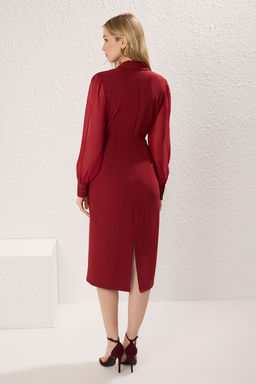 TRENDYOLMILLA Siyah Vucudu Saran Sifon Kol Detayl? Midi Dokuma Elbise TWOAW25EL00137  фото 9