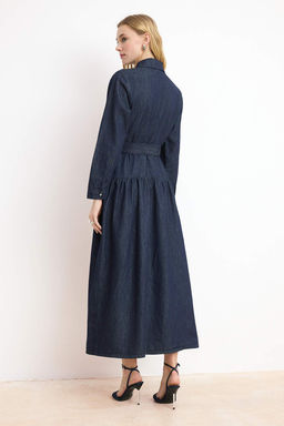 Koyu Mavi Kemerli Maxi Denim Elbise TWOSS26EL00030 - Trendyolmilla фото 6