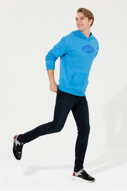 U. S. Polo Assn Мужская комфортная толстовка с капюшоном кобальтового меланжевого цвета - U.s. polo assn фото 2