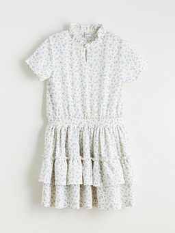 Dik Yaka ?i?ekli K?z ?ocuk Elbise