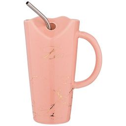 КРУЖКА BREAK TIME С МЕТАЛЛ. ТРУБОЧКОЙ 480МЛ РОЗОВАЯ