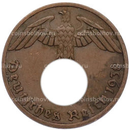 Монета 1 рейхспфенниг 1938 года A Германия