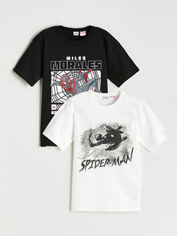 Bisiklet Yaka Spider-Man Bask?l? Erkek ?ocuk Ti??rt 2li