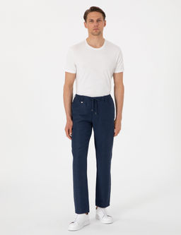 Lacivert Slim Fit Keten Kar___ml_ Pantolon