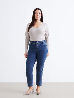 Beli Lastikli Slim Mom Kad?n Jean Pantolon