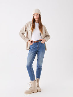 Beli Kemerli Mom Fit Kad?n Jean Pantolon