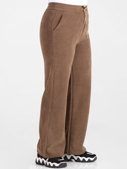 Брюки из микровельвета прямые коричневые женские - Almond фото 4