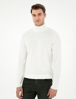 Ekru Slim Fit Bal_k__ Yaka Triko Kazak