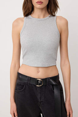 Gri Melanj Duz Fitted Halter Yaka Kolsuz Fitilli Esnek Orme Atlet TWOSS26AL00055 - Trendyolmilla фото 3