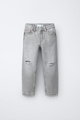 JEANS STRAIGHT ROTOS / Gris claro