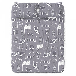 Простыня односпальная на резинке "Кошки, серый" 90х200см, свесы 27см, бязь "Комфорт" 121г/м2, хлопок 100%, упаковка "классическая" ПВХ 28х41см, "Домашняя мода" (Россия)