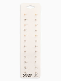 Серьги пусеты 12 пар One year, романтика, бело-серые в золоте