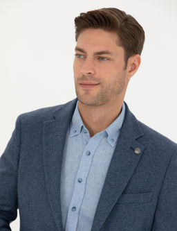 Koyu Mavi Slim Fit Y_n Kar___ml_ Ceket