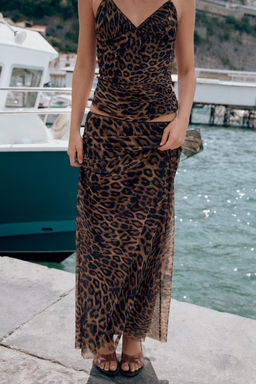 FALDA TUL ESTAMPADO LUNARES / Leopardo / Tostado - Zara фото 3